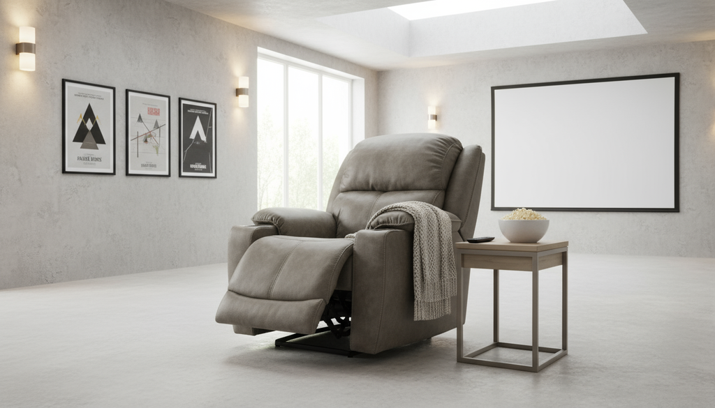 Arthur Fog Home Theater Recliner in a bright home theater setting