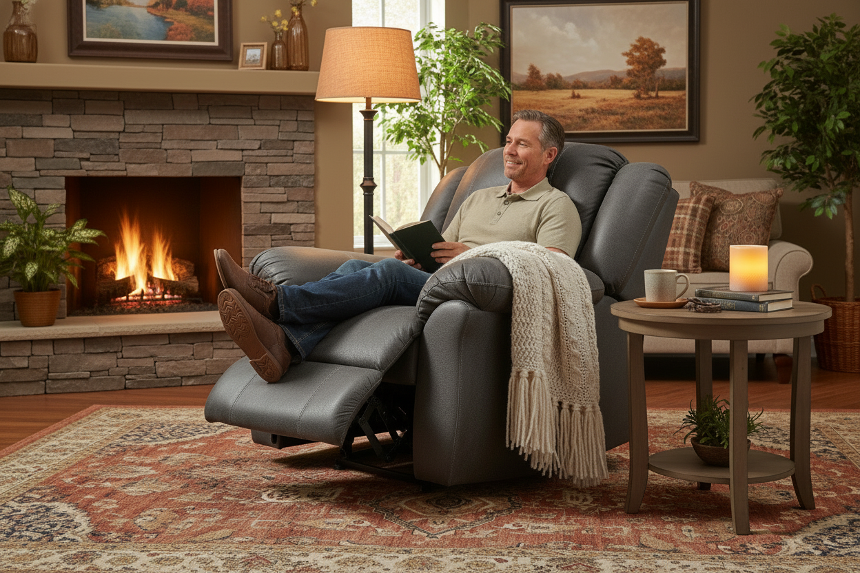 Junction Recliner lifestyle image with person - color matched