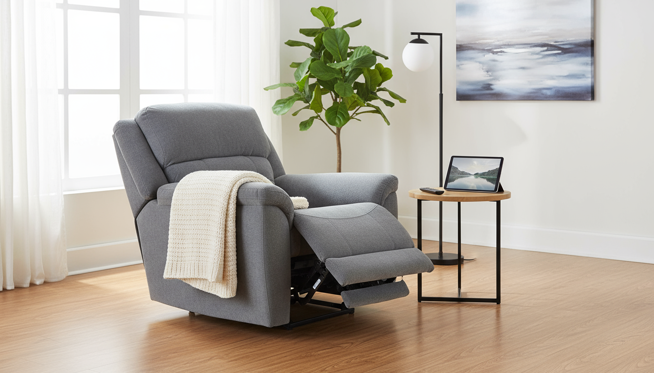 Knockout Power Adjustable Headrest Recliner Granite showcasing power features