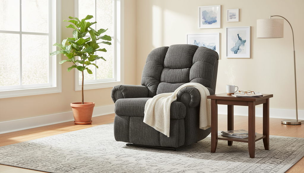 Mack Big Man Recliner Steel in a bright, spacious living room