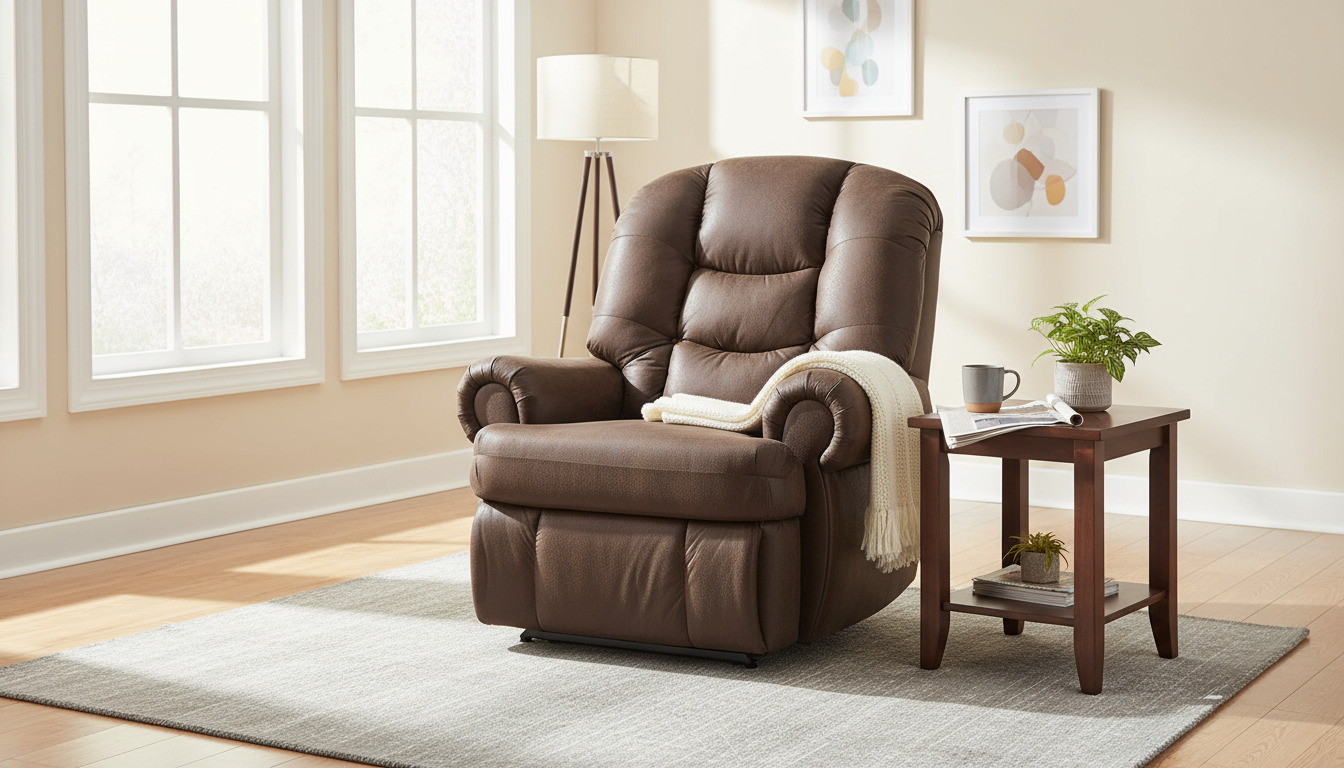 Mack Big Man Recliner Walnut in a bright, spacious living room